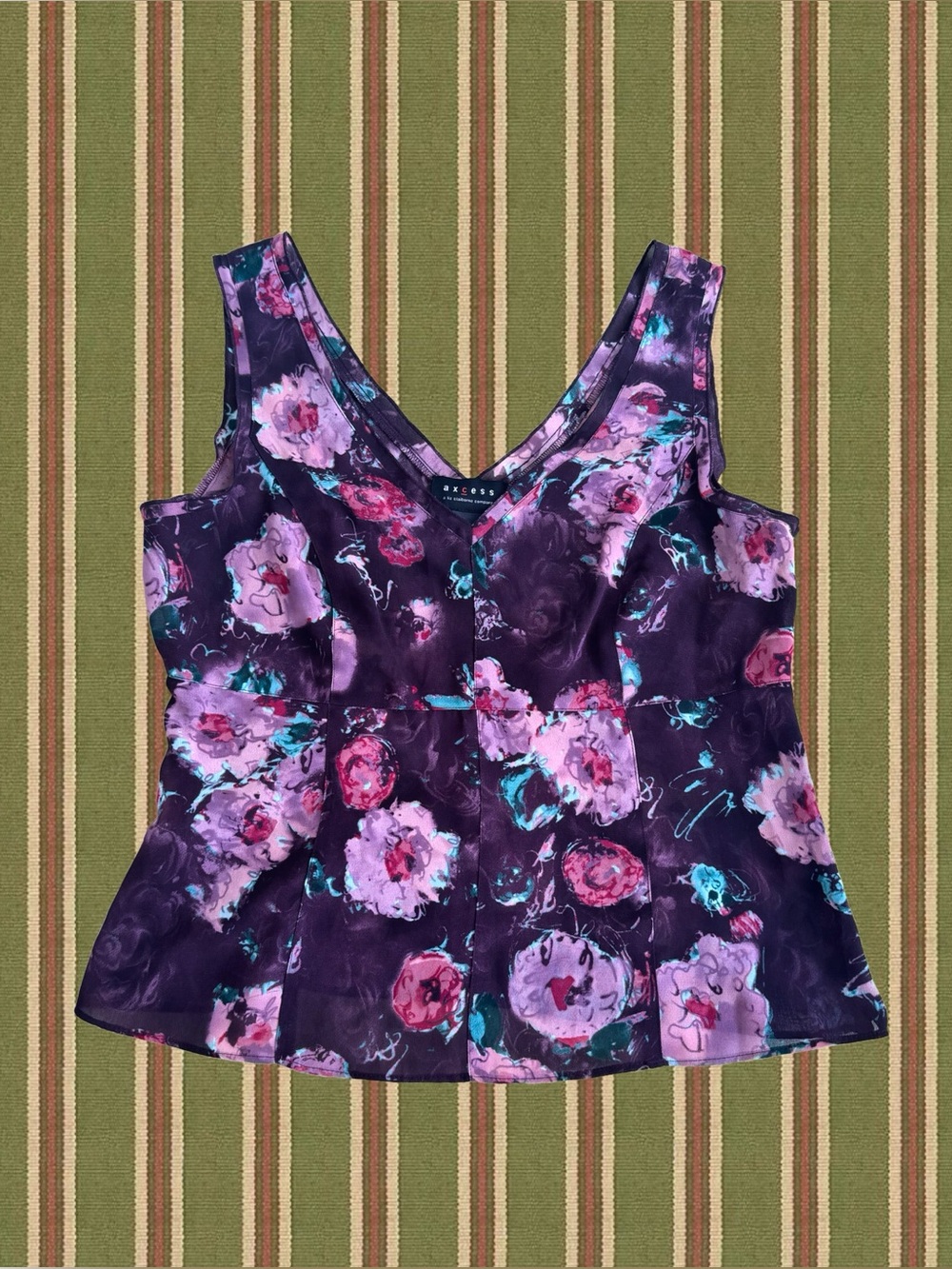 Axcess Purple Floral V-Neck Peplum Camisole